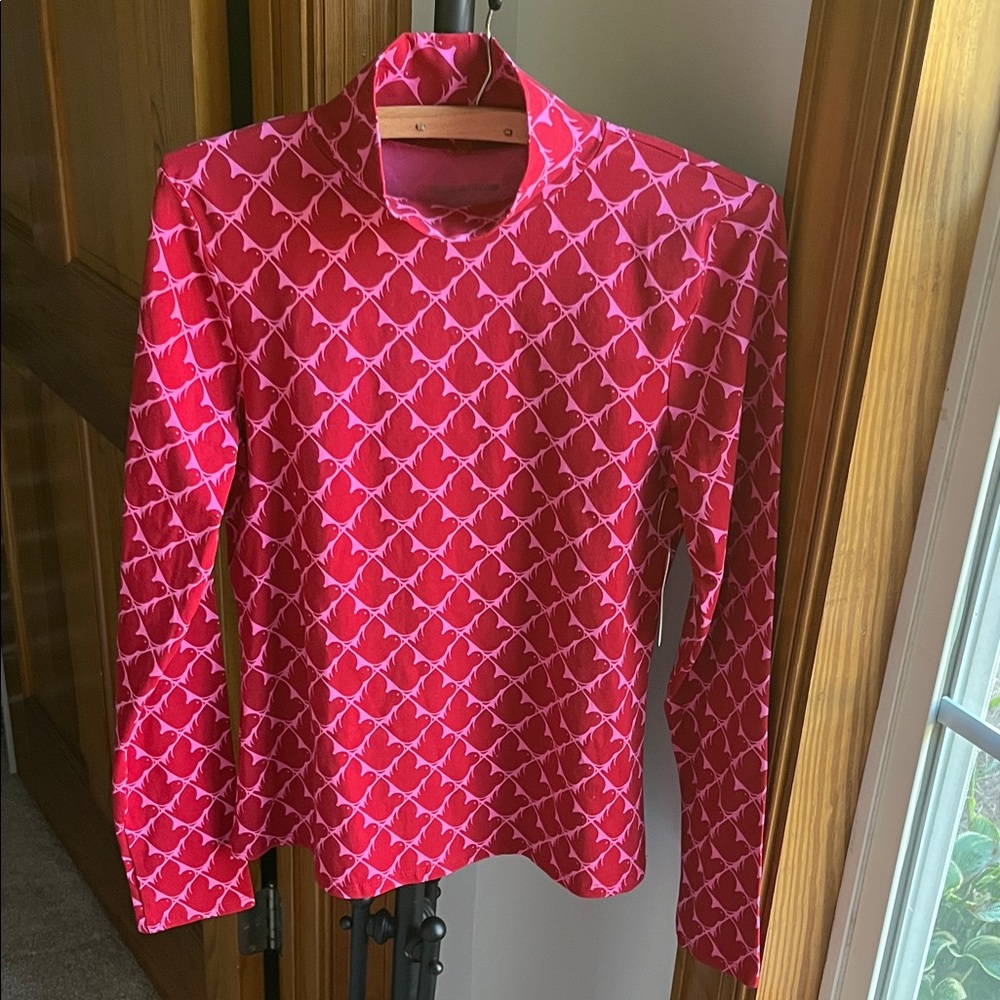 Anthropologie Vibrant Red and Pink Patterned Mockneck